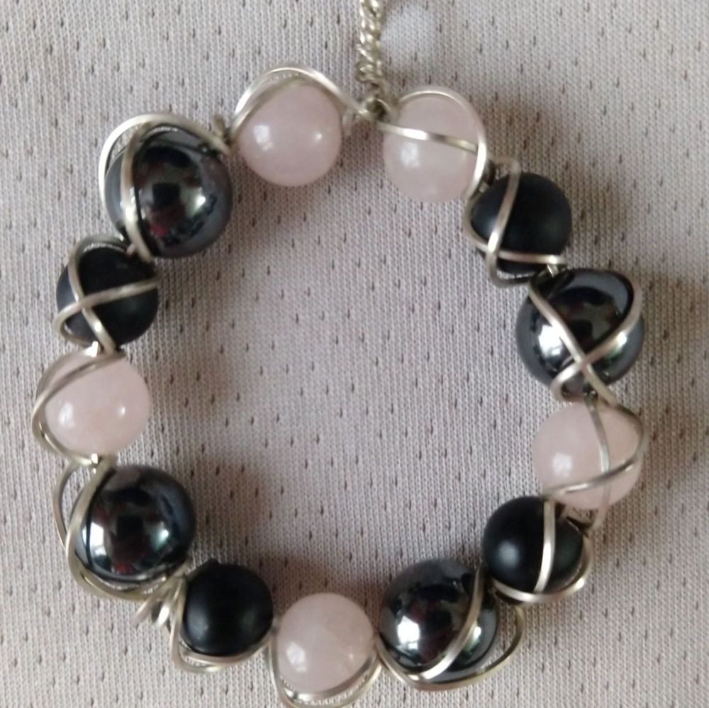 Rose Quartz Hematite and Black Onyx Pendant